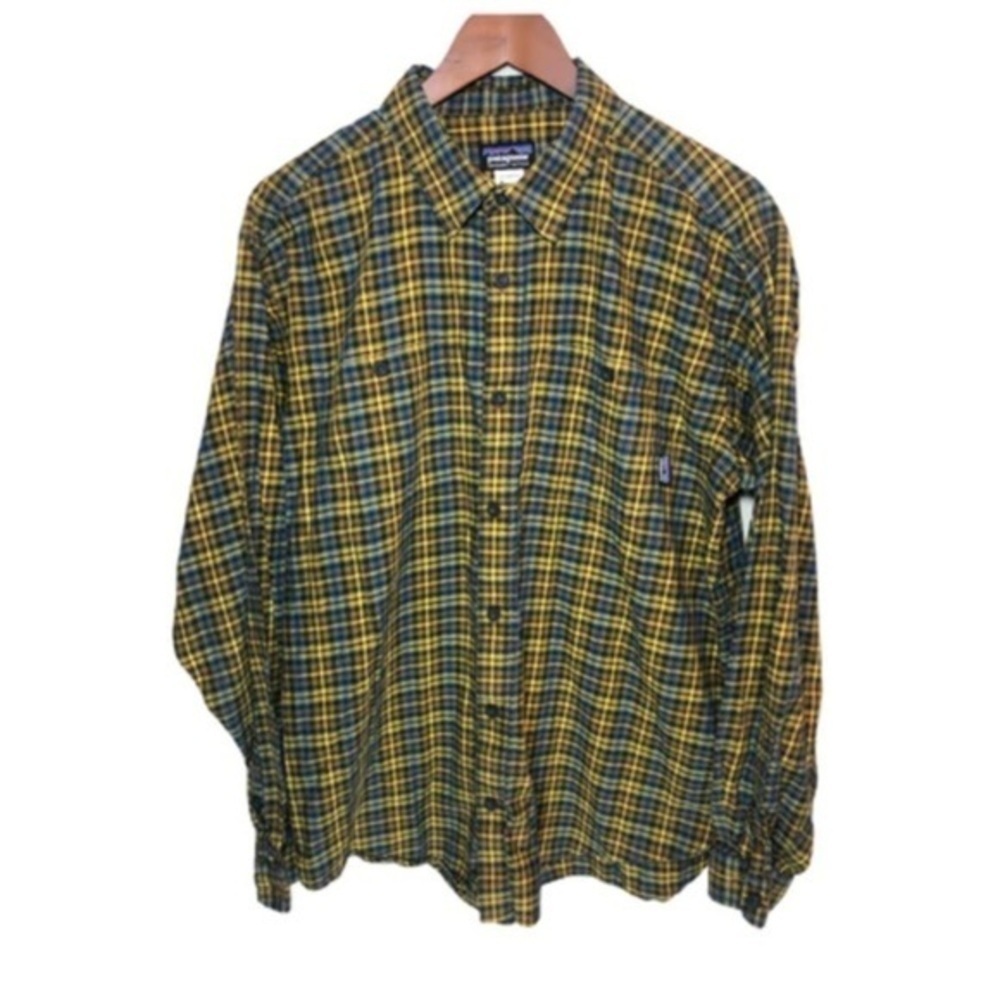 Patagonia Shirt Organic Cotton Long Sleeve Button down Brown Yellow Plaid Sz M
